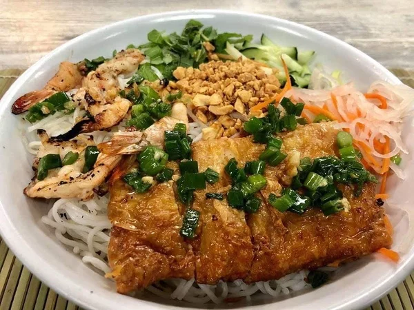 Vermicelli Bowl with Grilled Shrimp and Fried Cutlet